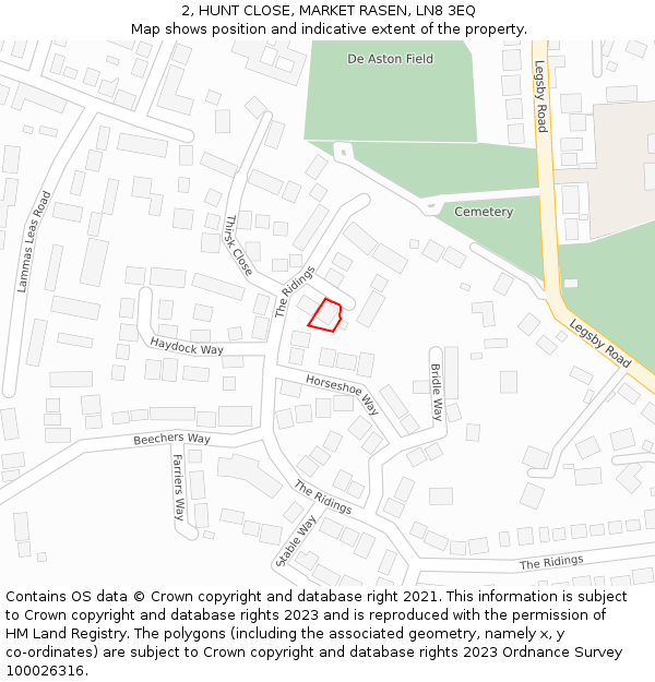 2, HUNT CLOSE, MARKET RASEN, LN8 3EQ: Location map and indicative extent of plot