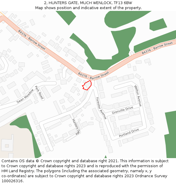 2, HUNTERS GATE, MUCH WENLOCK, TF13 6BW: Location map and indicative extent of plot