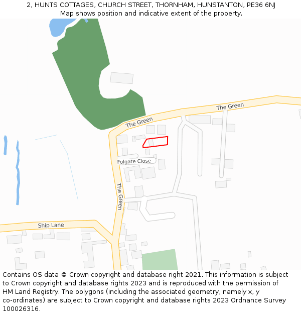 2, HUNTS COTTAGES, CHURCH STREET, THORNHAM, HUNSTANTON, PE36 6NJ: Location map and indicative extent of plot