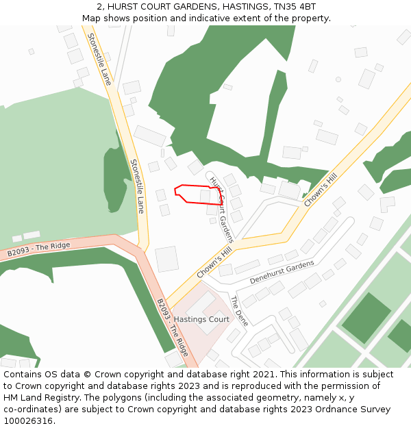 2, HURST COURT GARDENS, HASTINGS, TN35 4BT: Location map and indicative extent of plot