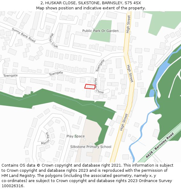2, HUSKAR CLOSE, SILKSTONE, BARNSLEY, S75 4SX: Location map and indicative extent of plot