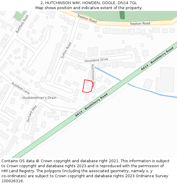 2, HUTCHINSON WAY, HOWDEN, GOOLE, DN14 7GL: Location map and indicative extent of plot
