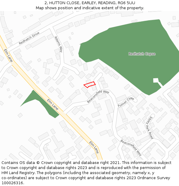 2, HUTTON CLOSE, EARLEY, READING, RG6 5UU: Location map and indicative extent of plot