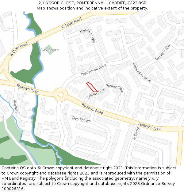 2, HYSSOP CLOSE, PONTPRENNAU, CARDIFF, CF23 8SP: Location map and indicative extent of plot