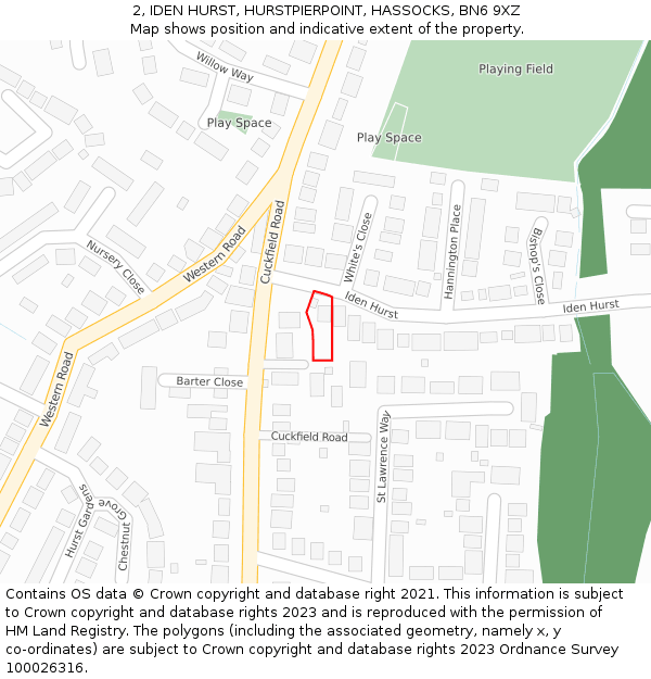 2, IDEN HURST, HURSTPIERPOINT, HASSOCKS, BN6 9XZ: Location map and indicative extent of plot