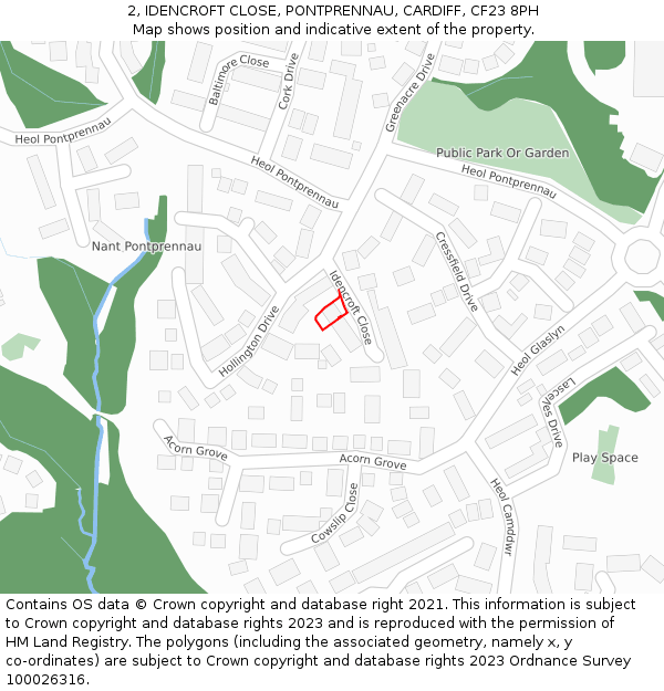 2, IDENCROFT CLOSE, PONTPRENNAU, CARDIFF, CF23 8PH: Location map and indicative extent of plot