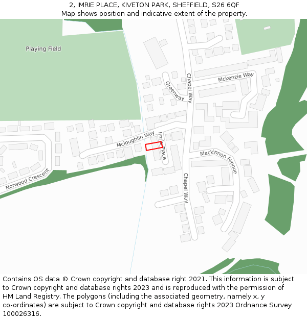 2, IMRIE PLACE, KIVETON PARK, SHEFFIELD, S26 6QF: Location map and indicative extent of plot