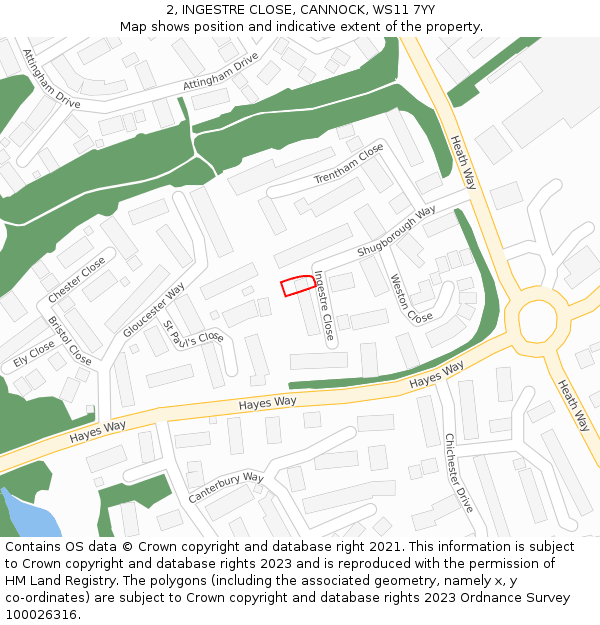 2, INGESTRE CLOSE, CANNOCK, WS11 7YY: Location map and indicative extent of plot