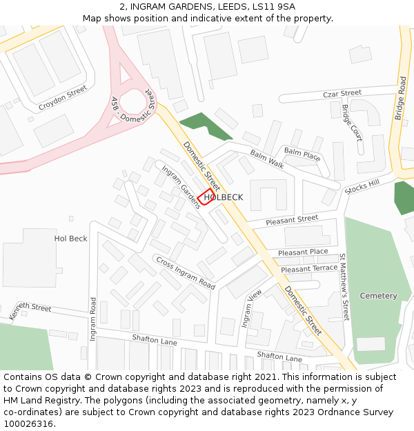 2, INGRAM GARDENS, LEEDS, LS11 9SA: Location map and indicative extent of plot