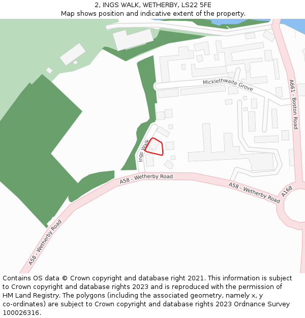 2, INGS WALK, WETHERBY, LS22 5FE: Location map and indicative extent of plot