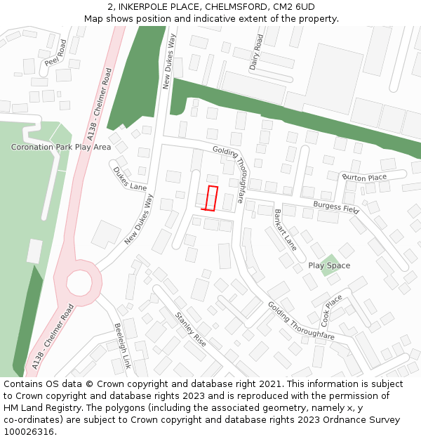2, INKERPOLE PLACE, CHELMSFORD, CM2 6UD: Location map and indicative extent of plot