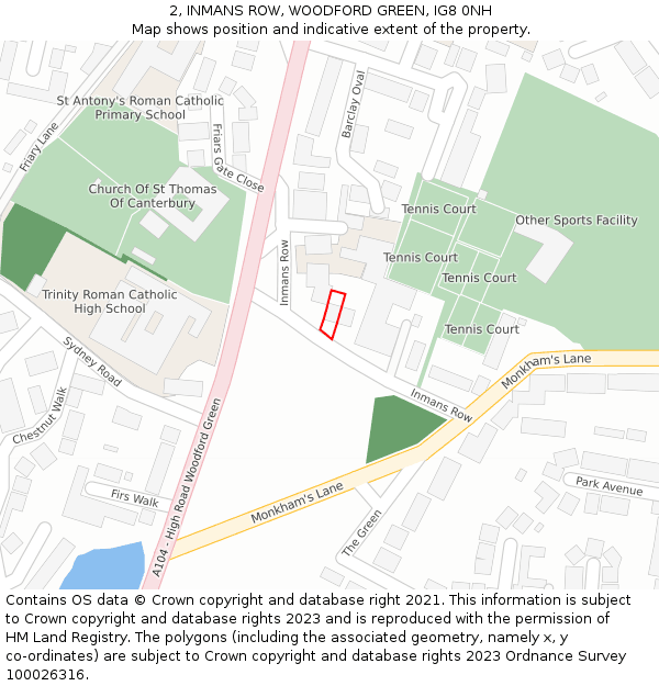 2, INMANS ROW, WOODFORD GREEN, IG8 0NH: Location map and indicative extent of plot