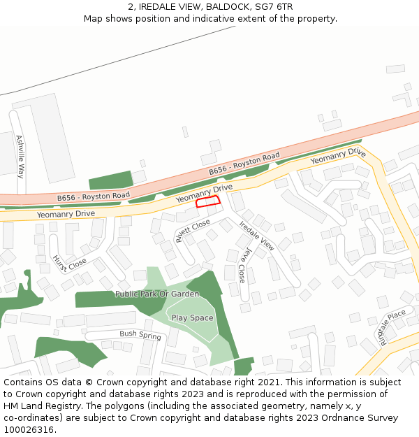2, IREDALE VIEW, BALDOCK, SG7 6TR: Location map and indicative extent of plot
