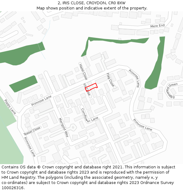 2, IRIS CLOSE, CROYDON, CR0 8XW: Location map and indicative extent of plot