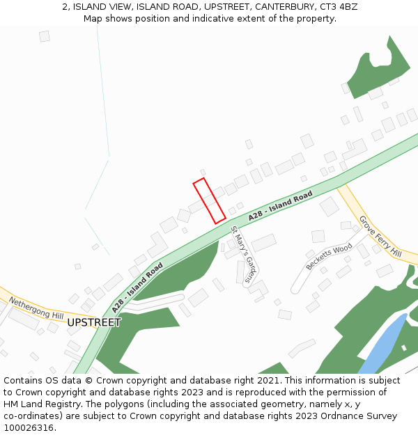 2, ISLAND VIEW, ISLAND ROAD, UPSTREET, CANTERBURY, CT3 4BZ: Location map and indicative extent of plot