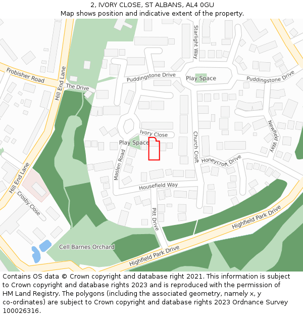 2, IVORY CLOSE, ST ALBANS, AL4 0GU: Location map and indicative extent of plot
