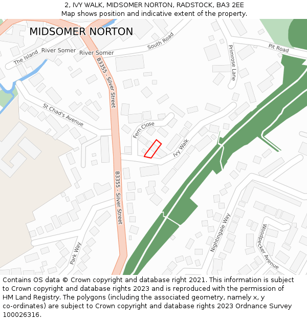 2, IVY WALK, MIDSOMER NORTON, RADSTOCK, BA3 2EE: Location map and indicative extent of plot