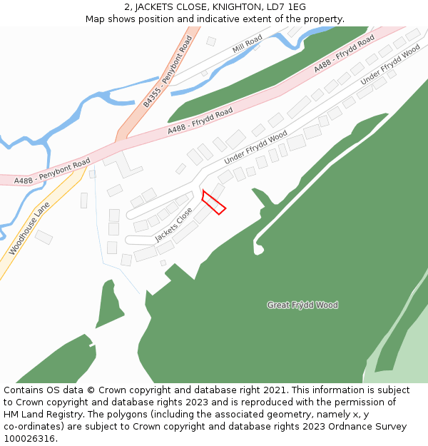 2, JACKETS CLOSE, KNIGHTON, LD7 1EG: Location map and indicative extent of plot