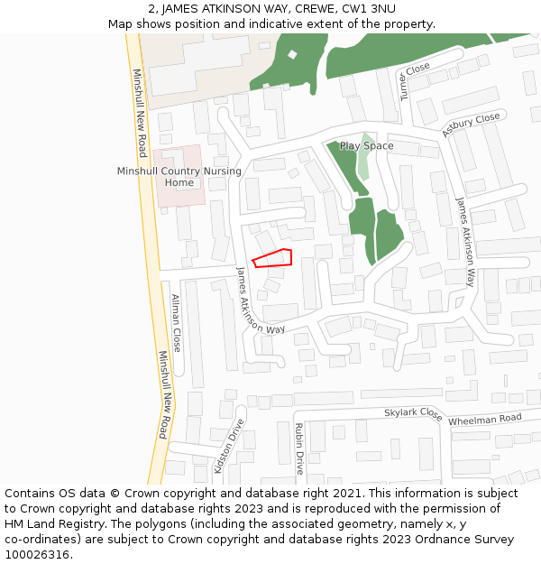 2, JAMES ATKINSON WAY, CREWE, CW1 3NU: Location map and indicative extent of plot