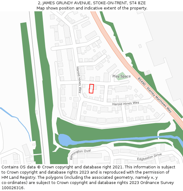 2, JAMES GRUNDY AVENUE, STOKE-ON-TRENT, ST4 8ZE: Location map and indicative extent of plot