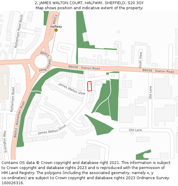 2, JAMES WALTON COURT, HALFWAY, SHEFFIELD, S20 3GY: Location map and indicative extent of plot