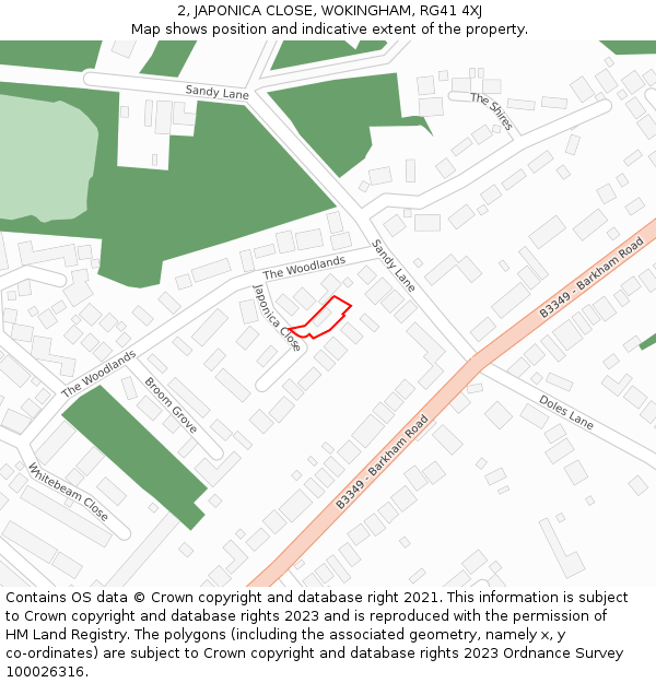 2, JAPONICA CLOSE, WOKINGHAM, RG41 4XJ: Location map and indicative extent of plot