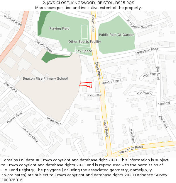 2, JAYS CLOSE, KINGSWOOD, BRISTOL, BS15 9QS: Location map and indicative extent of plot