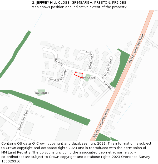 2, JEFFREY HILL CLOSE, GRIMSARGH, PRESTON, PR2 5BS: Location map and indicative extent of plot