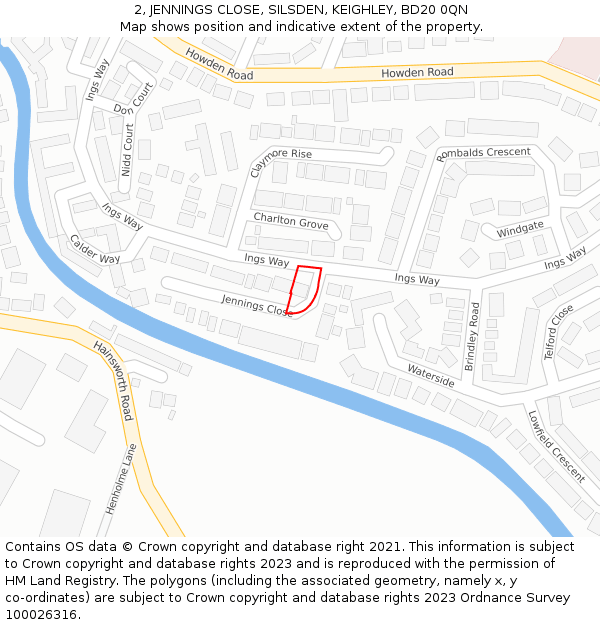 2, JENNINGS CLOSE, SILSDEN, KEIGHLEY, BD20 0QN: Location map and indicative extent of plot