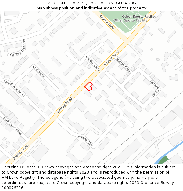 2, JOHN EGGARS SQUARE, ALTON, GU34 2RG: Location map and indicative extent of plot