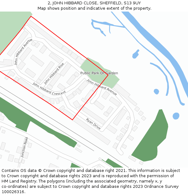 2, JOHN HIBBARD CLOSE, SHEFFIELD, S13 9UY: Location map and indicative extent of plot