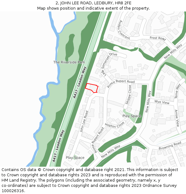 2, JOHN LEE ROAD, LEDBURY, HR8 2FE: Location map and indicative extent of plot