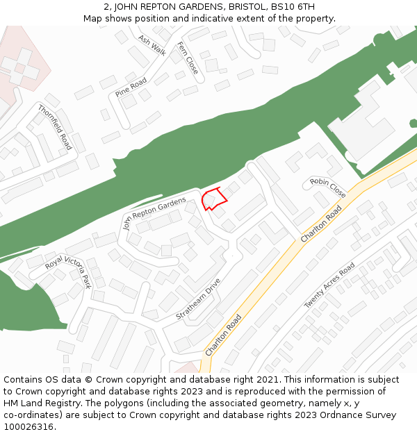 2, JOHN REPTON GARDENS, BRISTOL, BS10 6TH: Location map and indicative extent of plot
