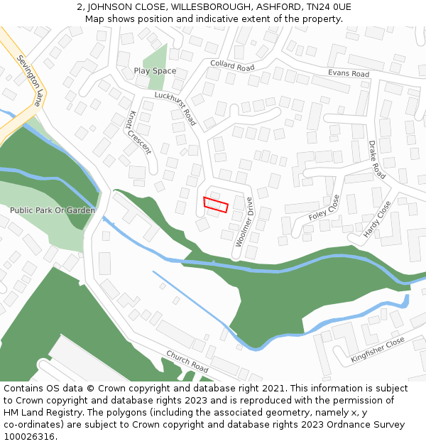 2, JOHNSON CLOSE, WILLESBOROUGH, ASHFORD, TN24 0UE: Location map and indicative extent of plot