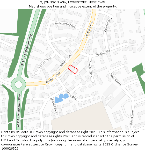 2, JOHNSON WAY, LOWESTOFT, NR32 4WW: Location map and indicative extent of plot