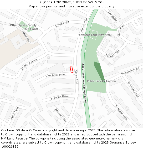 2, JOSEPH DIX DRIVE, RUGELEY, WS15 2PU: Location map and indicative extent of plot