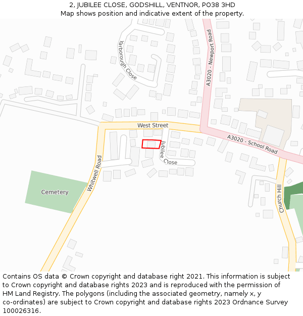 2, JUBILEE CLOSE, GODSHILL, VENTNOR, PO38 3HD: Location map and indicative extent of plot