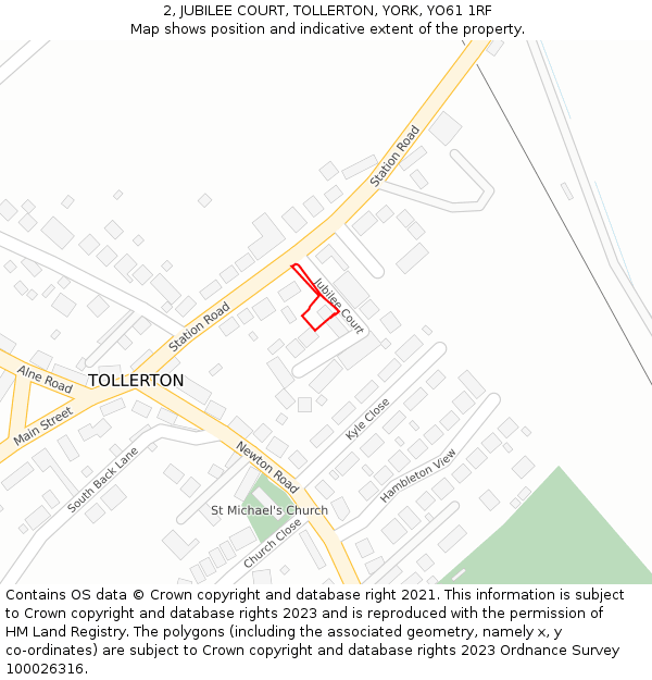 2, JUBILEE COURT, TOLLERTON, YORK, YO61 1RF: Location map and indicative extent of plot
