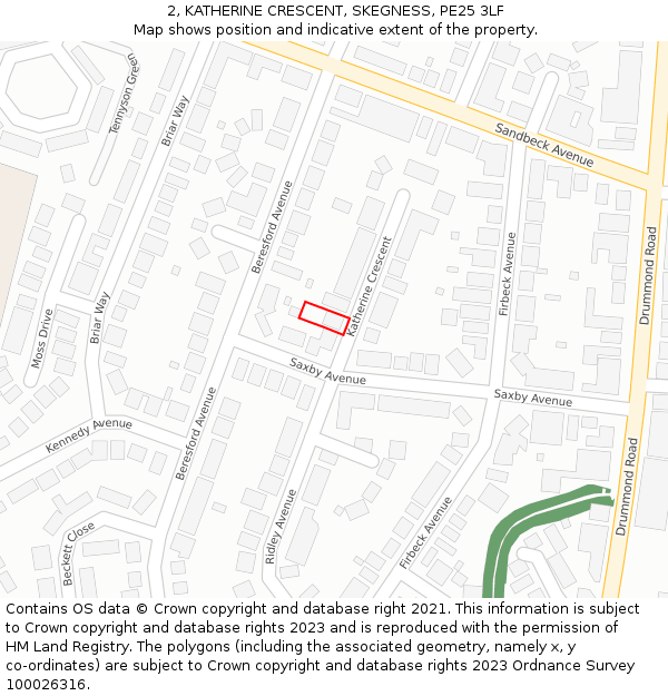 2, KATHERINE CRESCENT, SKEGNESS, PE25 3LF: Location map and indicative extent of plot