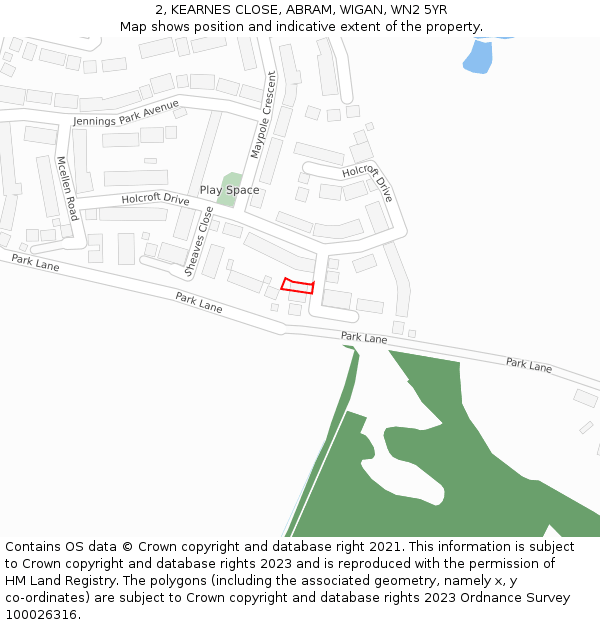 2, KEARNES CLOSE, ABRAM, WIGAN, WN2 5YR: Location map and indicative extent of plot