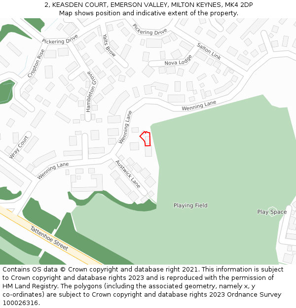 2, KEASDEN COURT, EMERSON VALLEY, MILTON KEYNES, MK4 2DP: Location map and indicative extent of plot