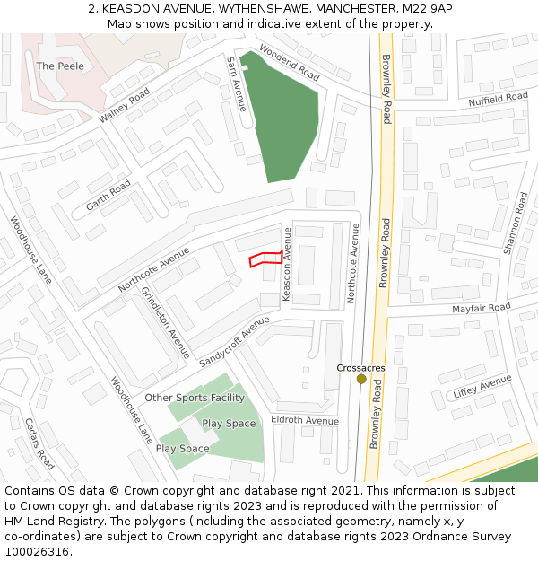 2, KEASDON AVENUE, WYTHENSHAWE, MANCHESTER, M22 9AP: Location map and indicative extent of plot
