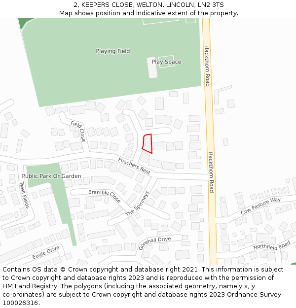 2, KEEPERS CLOSE, WELTON, LINCOLN, LN2 3TS: Location map and indicative extent of plot
