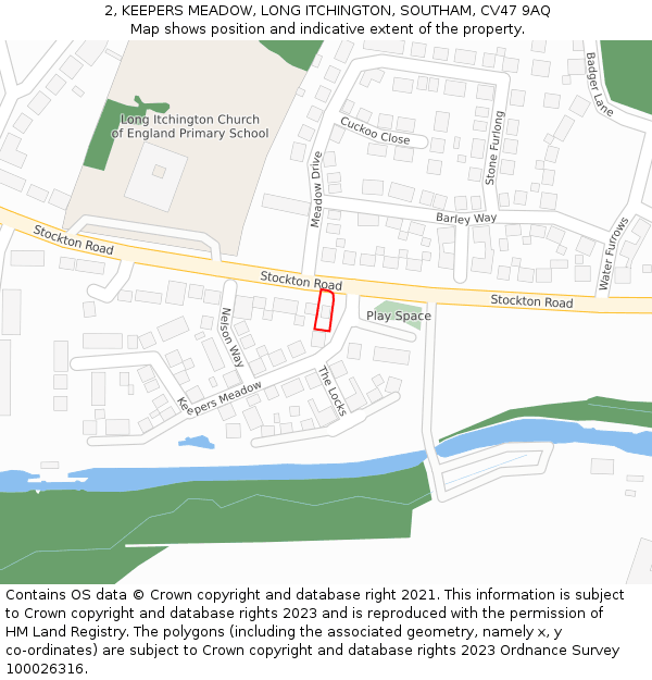 2, KEEPERS MEADOW, LONG ITCHINGTON, SOUTHAM, CV47 9AQ: Location map and indicative extent of plot
