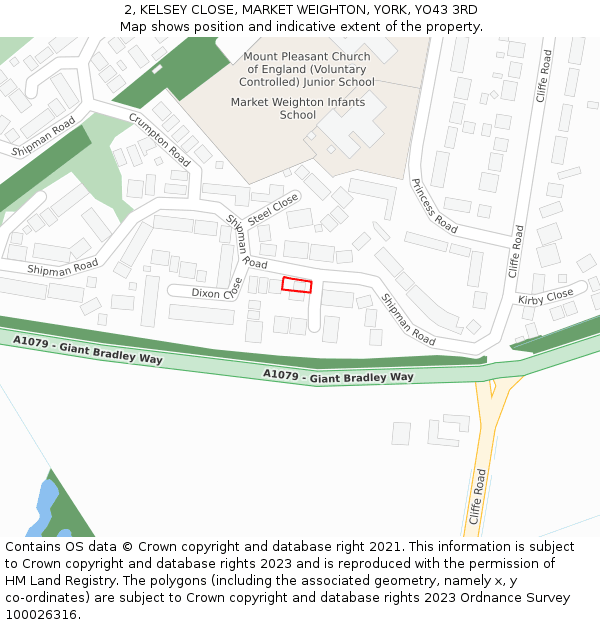 2, KELSEY CLOSE, MARKET WEIGHTON, YORK, YO43 3RD: Location map and indicative extent of plot