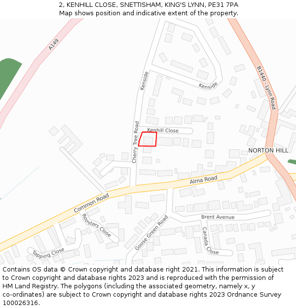 2, KENHILL CLOSE, SNETTISHAM, KING'S LYNN, PE31 7PA: Location map and indicative extent of plot
