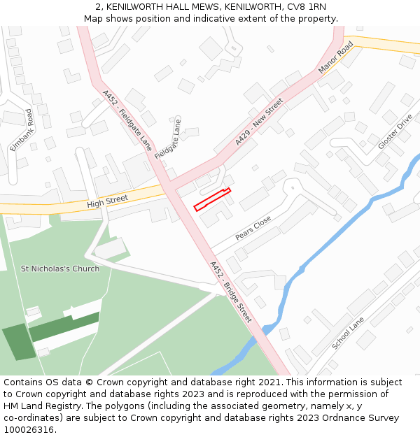 2, KENILWORTH HALL MEWS, KENILWORTH, CV8 1RN: Location map and indicative extent of plot