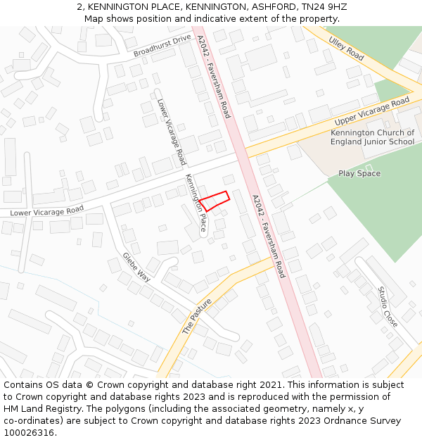 2, KENNINGTON PLACE, KENNINGTON, ASHFORD, TN24 9HZ: Location map and indicative extent of plot
