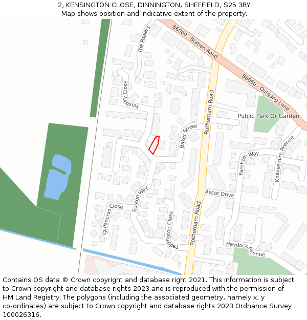 2, KENSINGTON CLOSE, DINNINGTON, SHEFFIELD, S25 3RY: Location map and indicative extent of plot