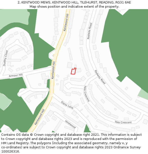 2, KENTWOOD MEWS, KENTWOOD HILL, TILEHURST, READING, RG31 6AE: Location map and indicative extent of plot